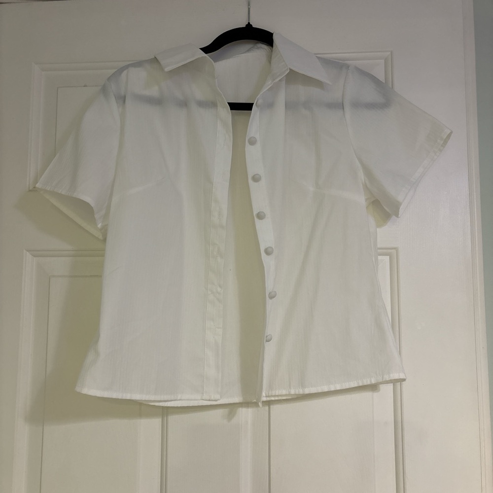 White Short Sleeve Button-Up Shirt